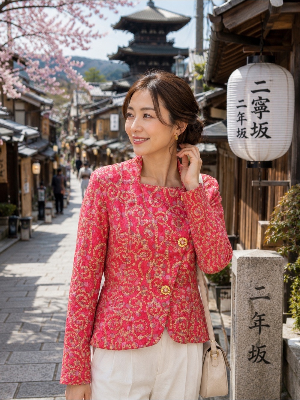 Vintage Japanese Silk Brocade Jacket Women Size 12 Pink Gold Elegant Statement - Picture 1 of 10
